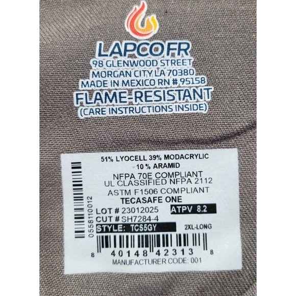 NEW LAPCO FR Men's Button‎ Shirt Flame Resistant CAT2 Long Sleeve Mens Size 2XLT - Picture 4 of 9